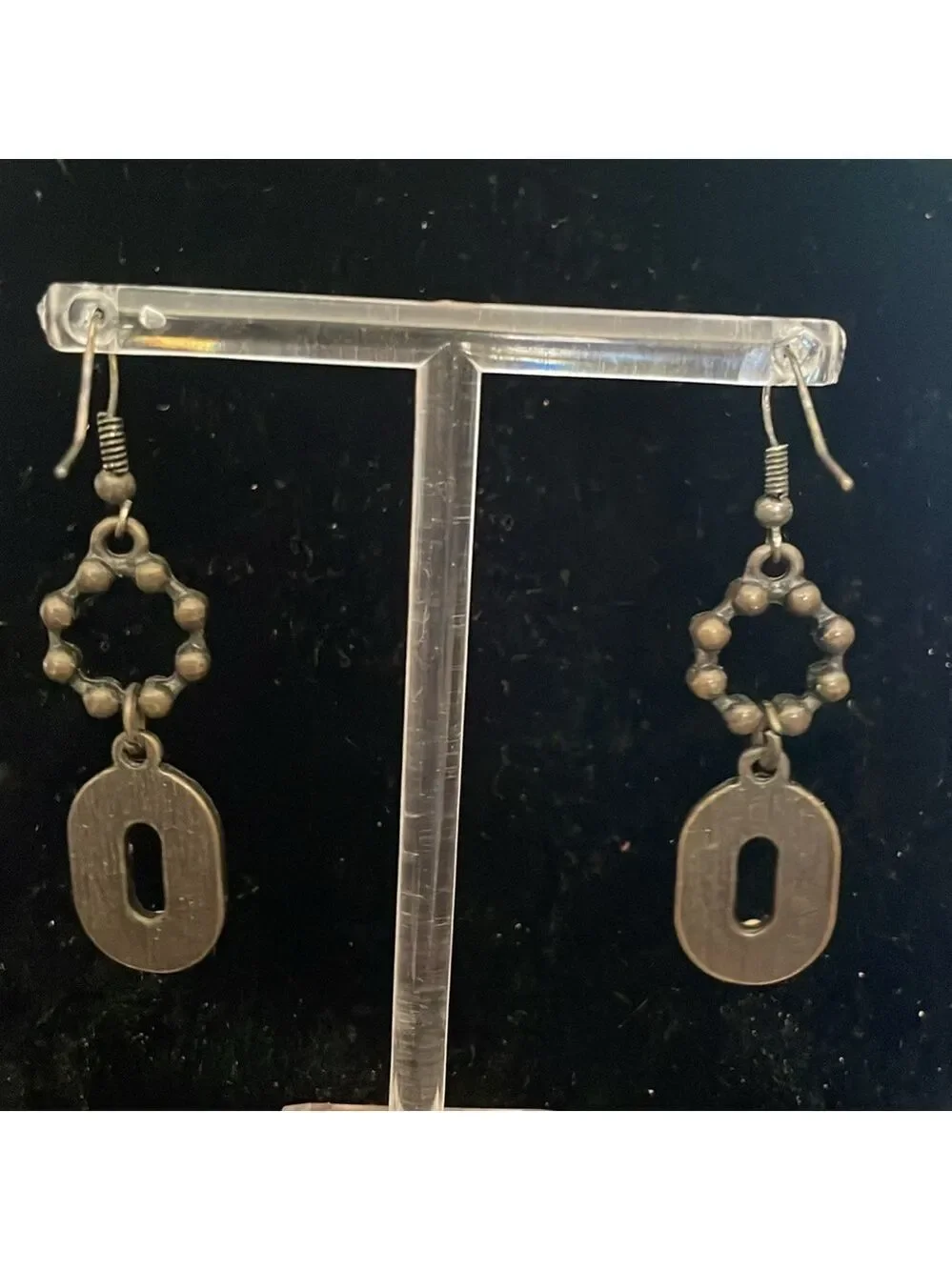Vintage Geometric Dangle Bronze tone Rhinestone Earrings